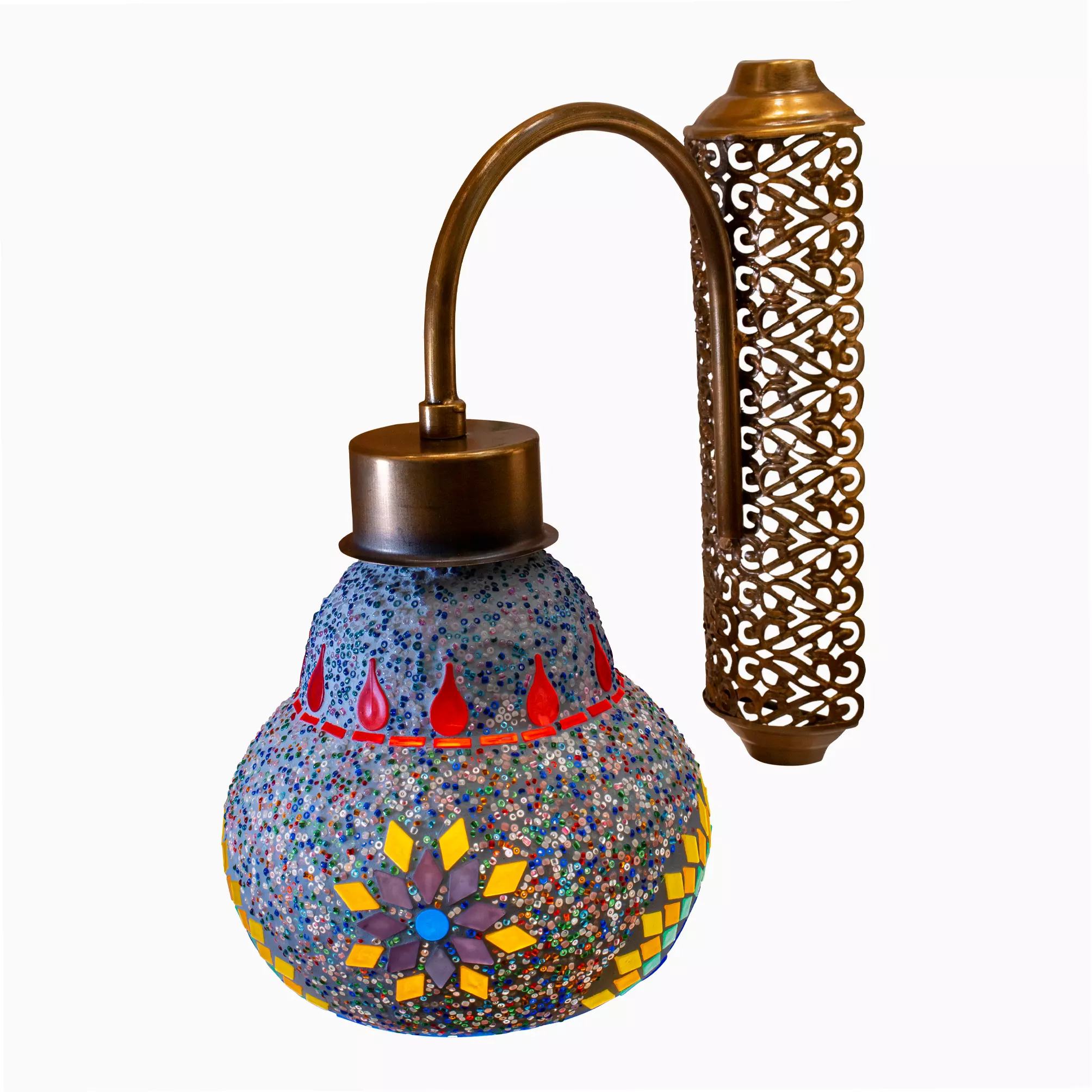 مصباح حائط E27 بقاعدة معدنية مصنوع يدويا من موزايك - شكل زلعة